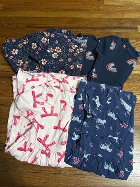 Lot of 4 girls short sleeve cotton dresses size 6 and 6-7